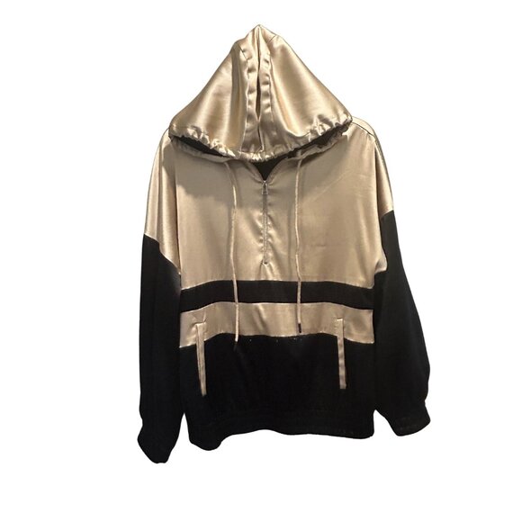 2 Piece Satin Colorblock Tracksuit -Black & Champagne -Sz Small - Picture 3 of 7